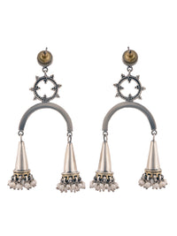 925 Sterling Silver Two Tone Fusion Jhumki Statement Earrings with Pearl view 5