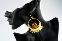 Gold Half Moon Earring with Yellow Stone view 3