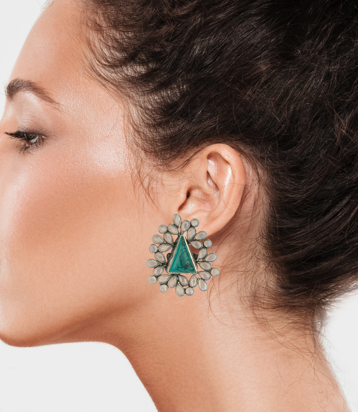 925 Sterling Silver Earrings with Checker and Turquouse Gemstone view 4