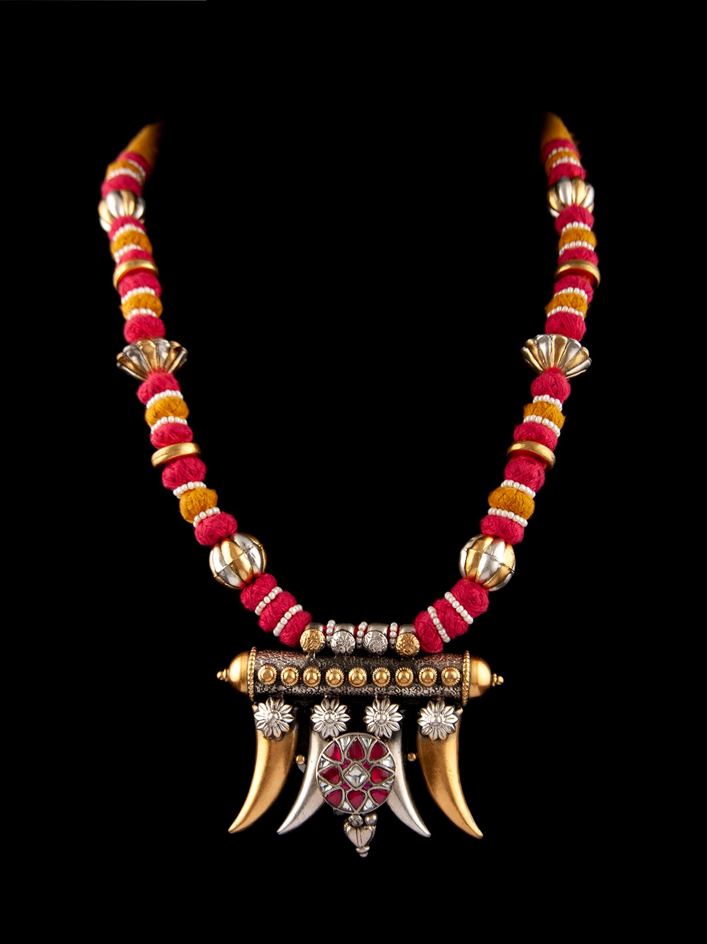 925 Sterling Silver Two Tone 22K Gold Plated Necklace with Kundan Motif