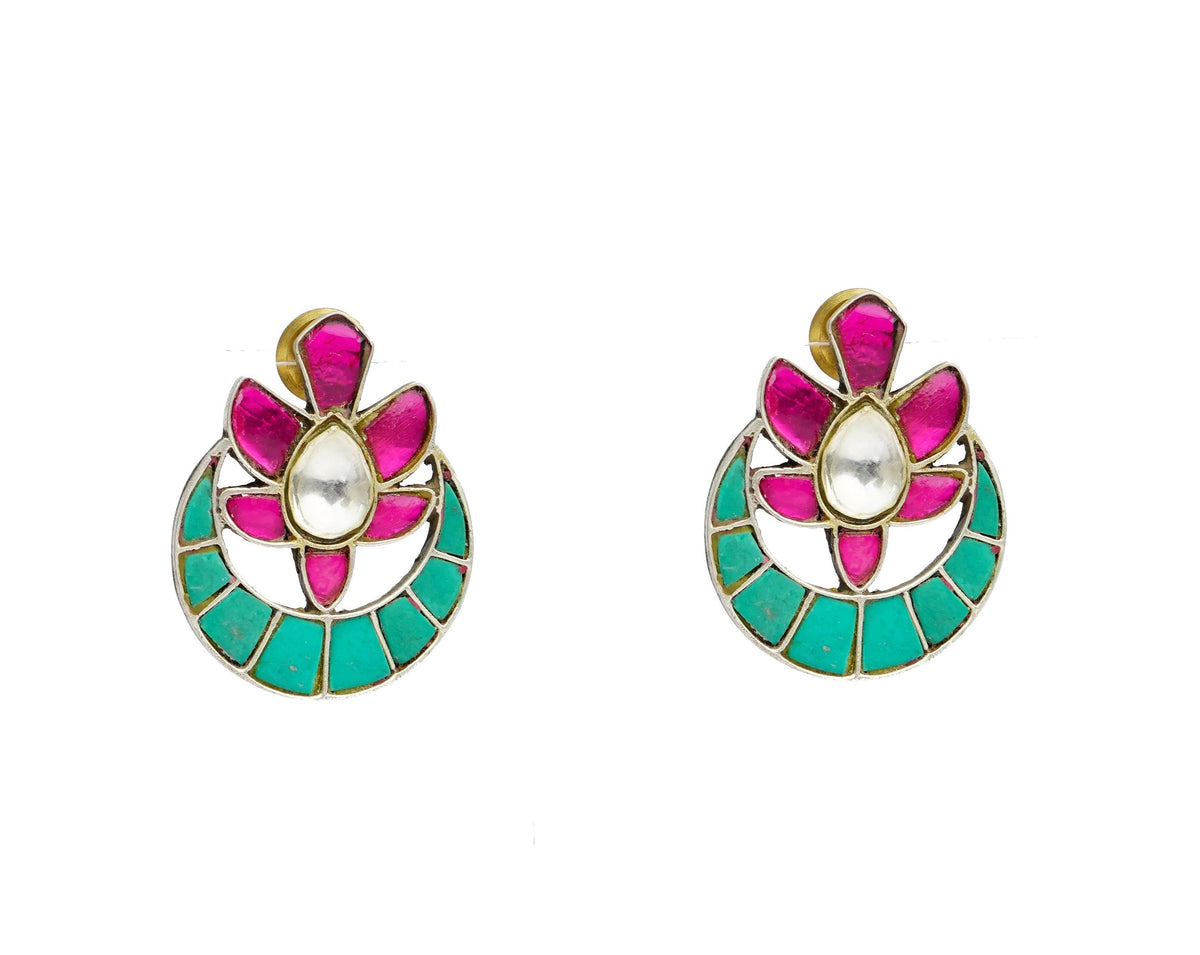 Neeta Boochra Signature Silver Chandbali Multicolor Kundan Studs view 1