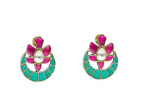 Neeta Boochra Signature Silver Chandbali Multicolor Kundan Studs view 1