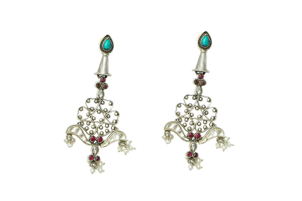 Silver Fusion Earrings with Kundan view 2