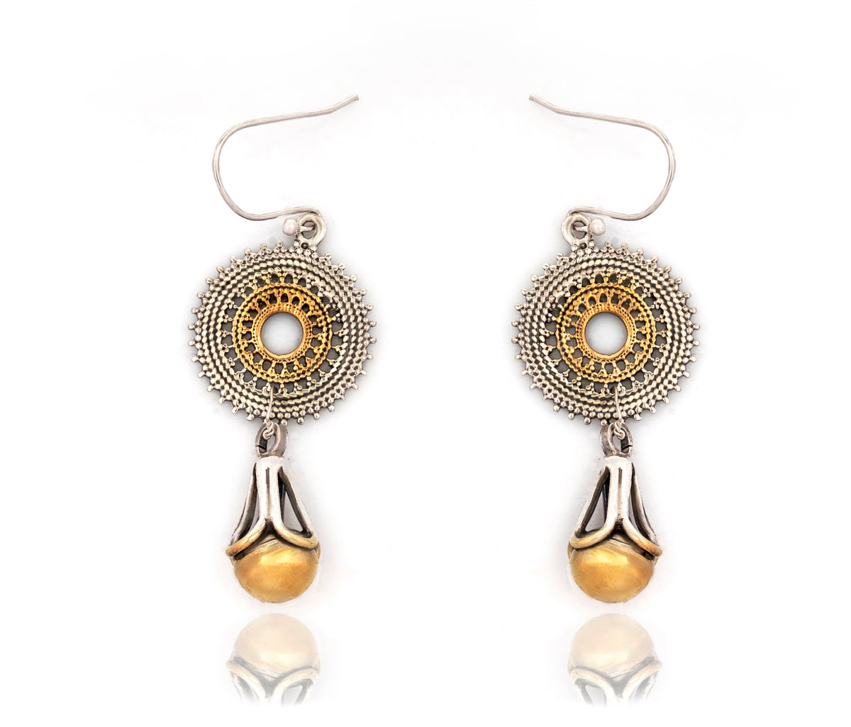 925 Sterling Silver Two Tone Danglers with Rawa work view 2