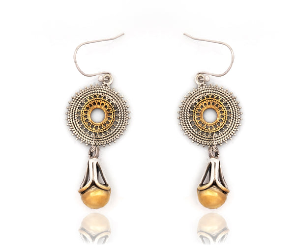 925 Sterling Silver Two Tone Danglers with Rawa work alternate