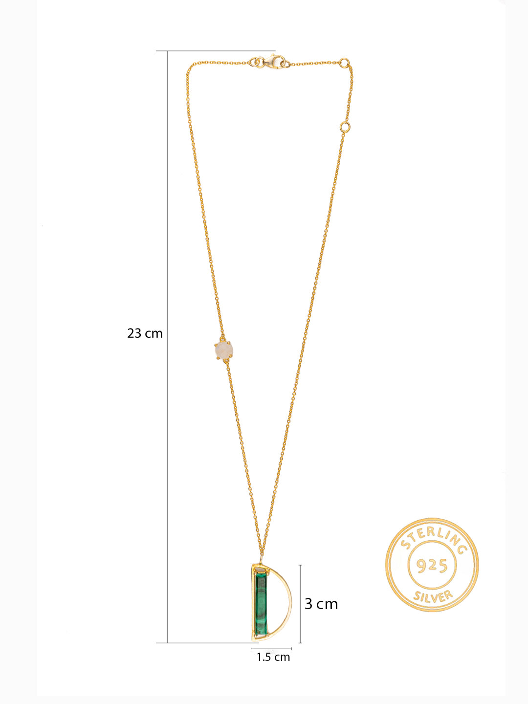 Half Moon Green Onyx Gold Plated Lightweight Necklace view 2