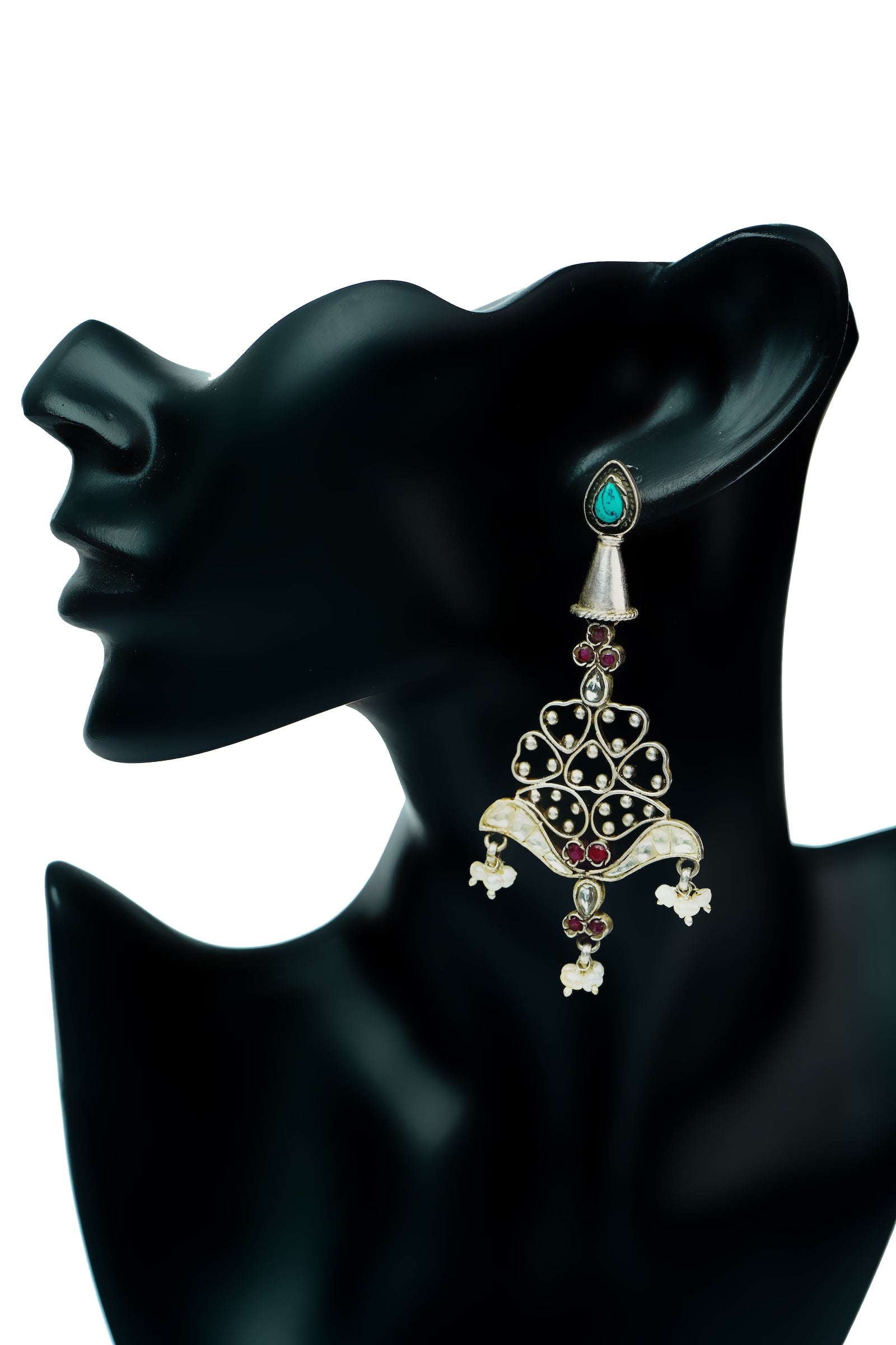 Silver Fusion Earrings with Kundan - Neeta Boochra Jewellery