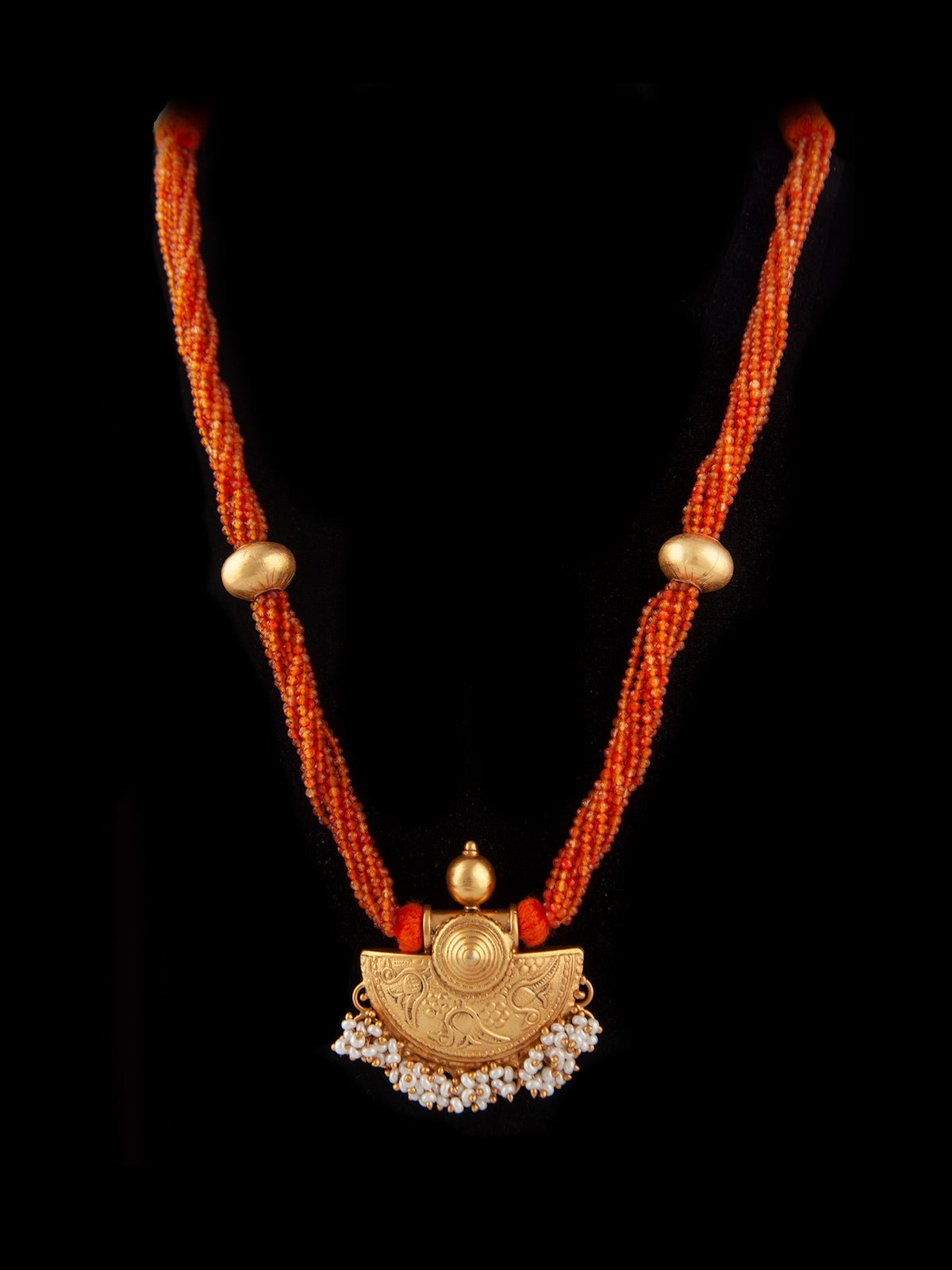 925 Sterling Silver 22K Gold Plated Necklace With Carnelian Beads and Pearl view 6
