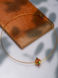 925 Sterling Silver 22K Gold Plated Golden Ball Hasli With Green Onyx and Ruby Beads view 5