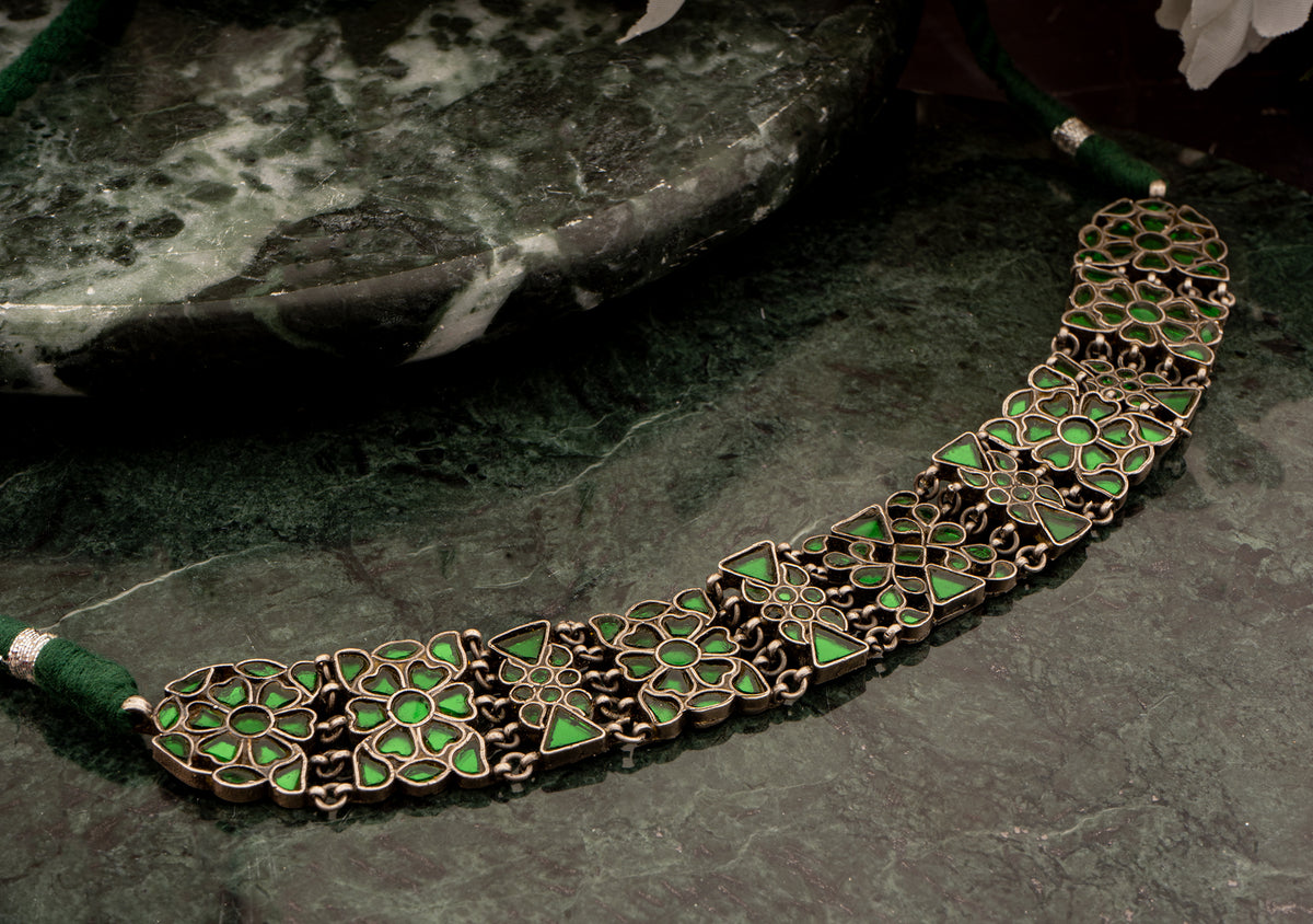 925 Sterling Silver Neckalce with Fine Glass Work view 5