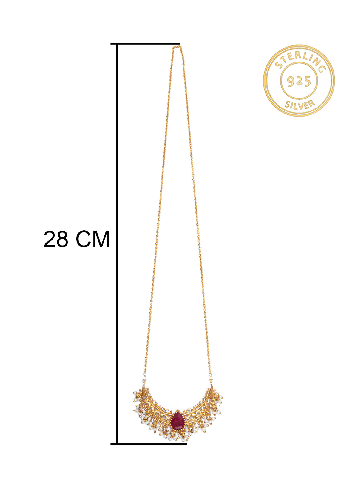 925 Sterling Silver Gold Plated Necklace with Ruby and Pearl view 4