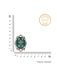 Green Onyx Adjustable Ring with Intricate Kundan Work on Gemstone view 3