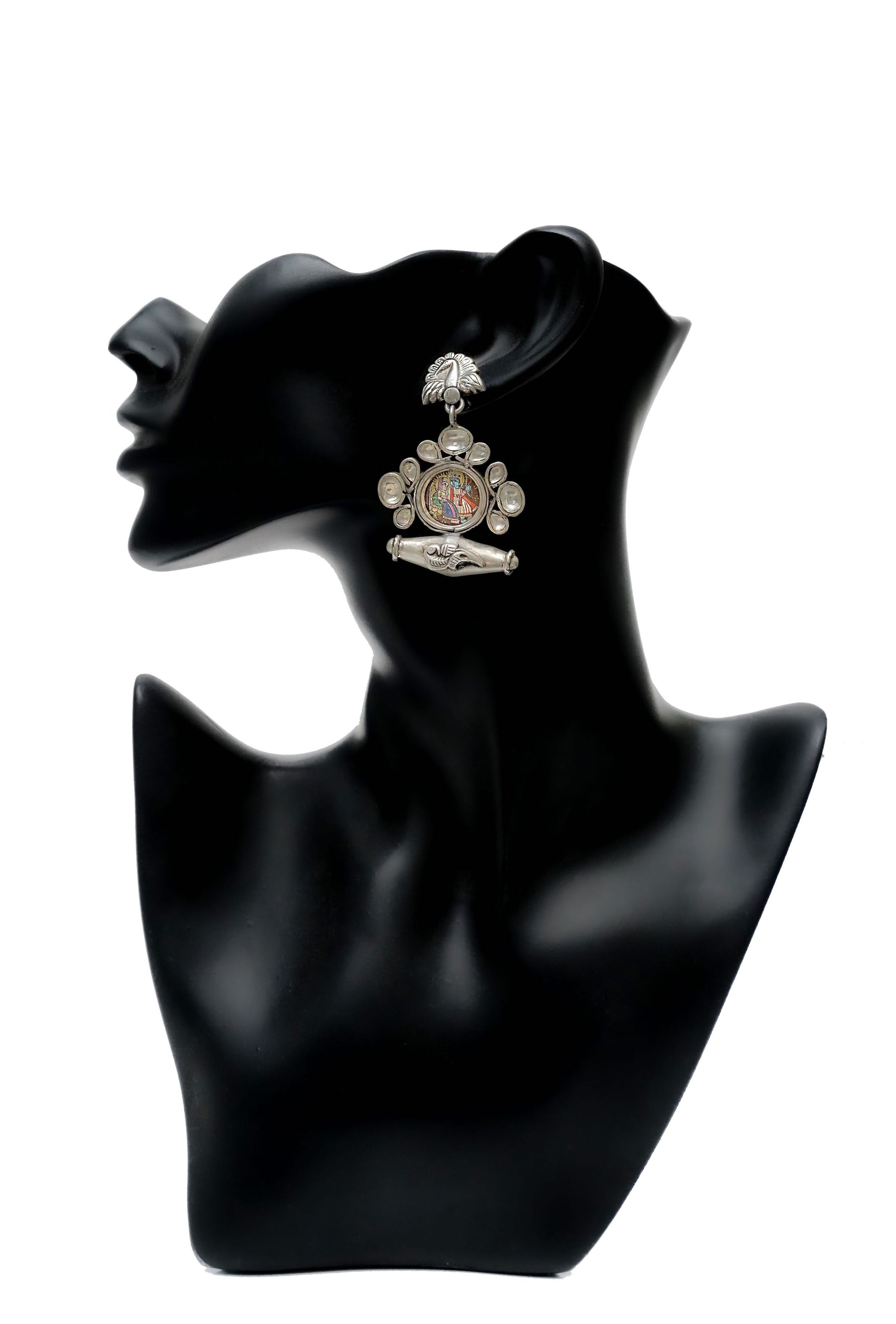925 Silver Peacock Earrings with Handpainting - Neeta Boochra Jewellery