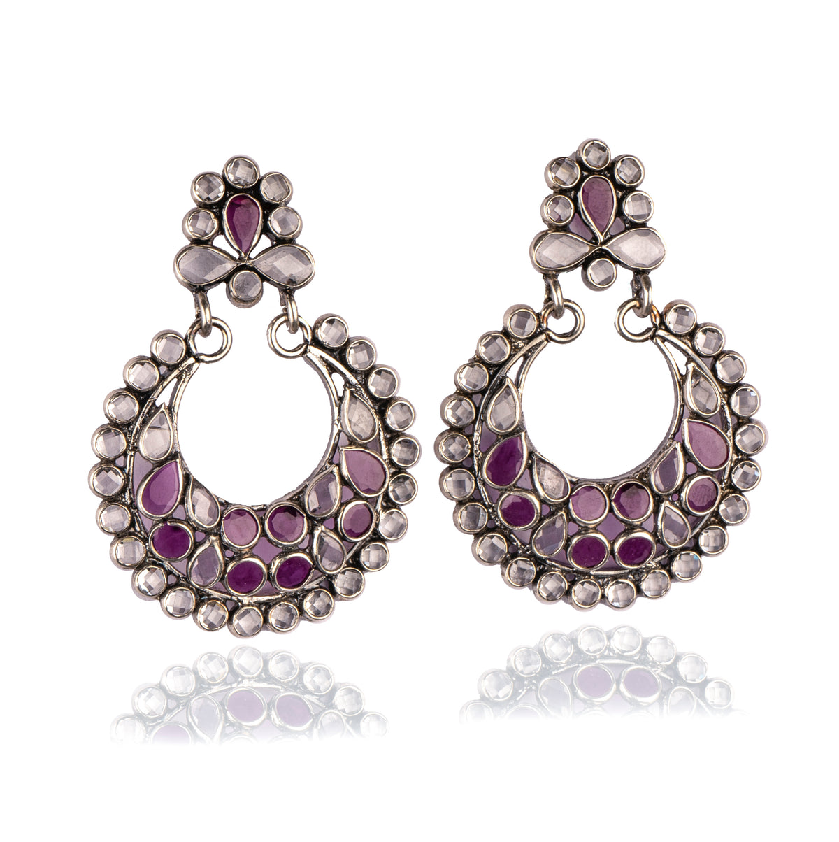 925 Sterling Silver Checker Crystal Earrings view 1