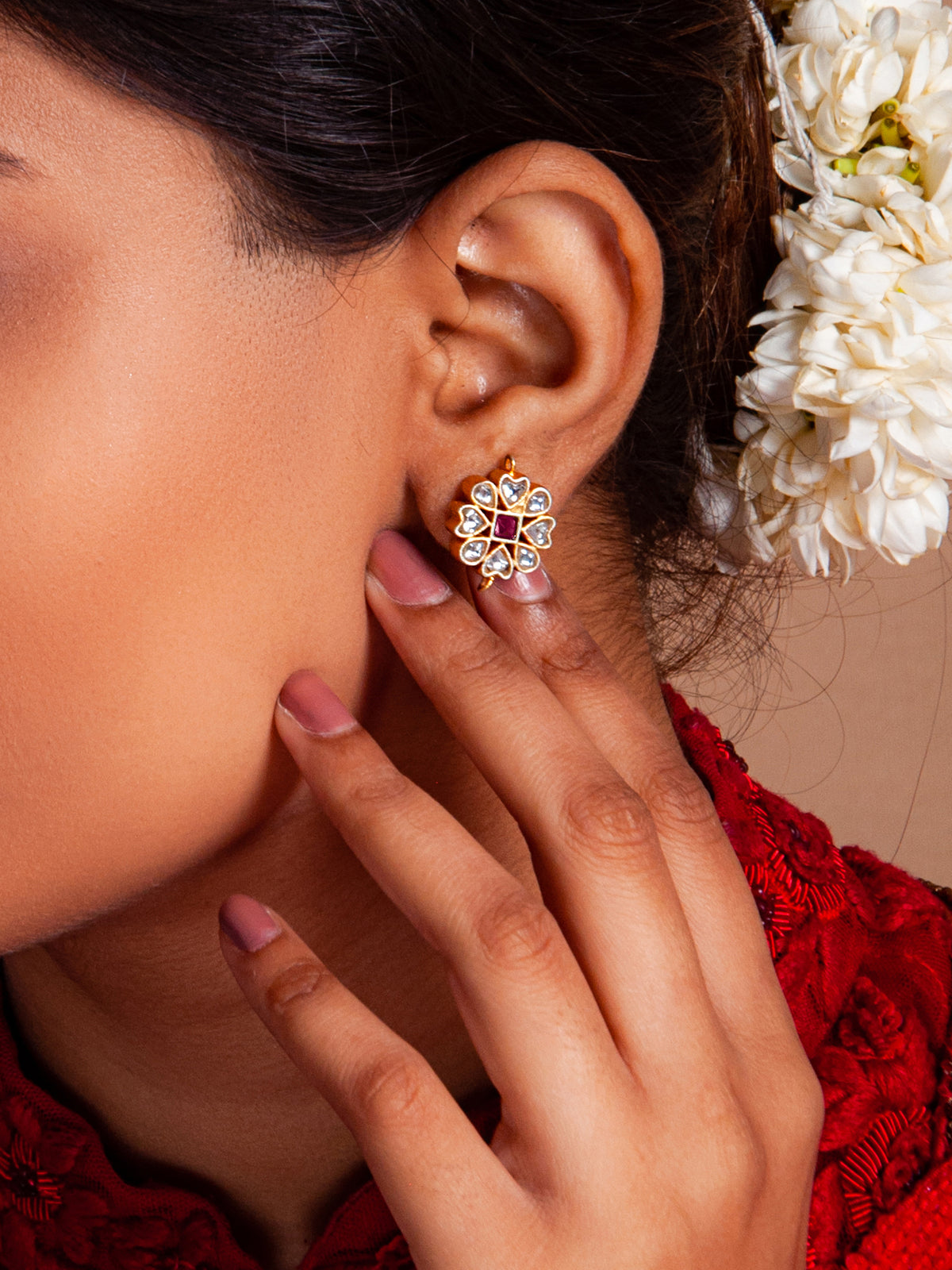 Svarnam Floral Kundan Studs view 2