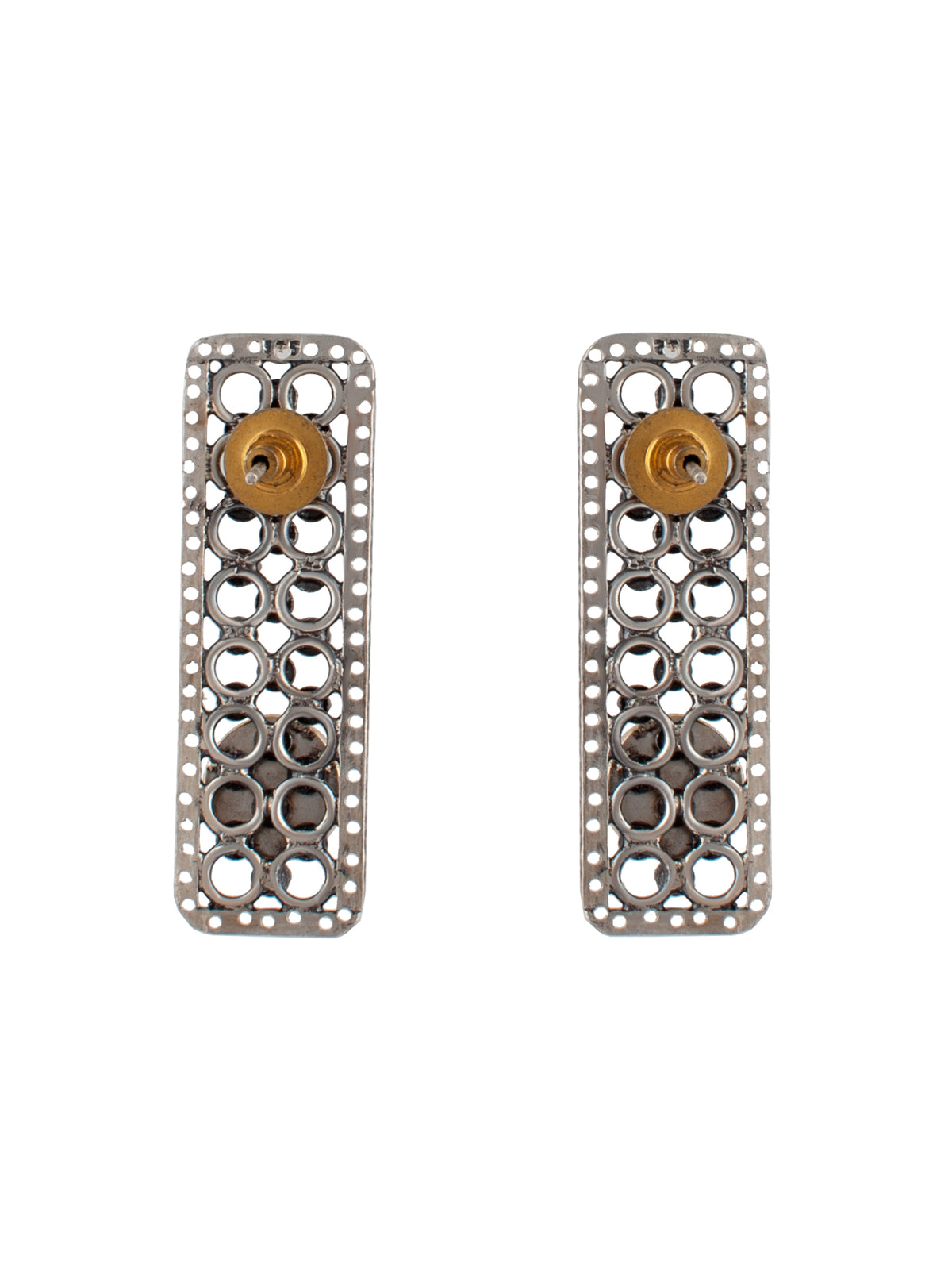 925 Sterling Silver Two Tone Rawa Earrings with Kundan Motif view 5