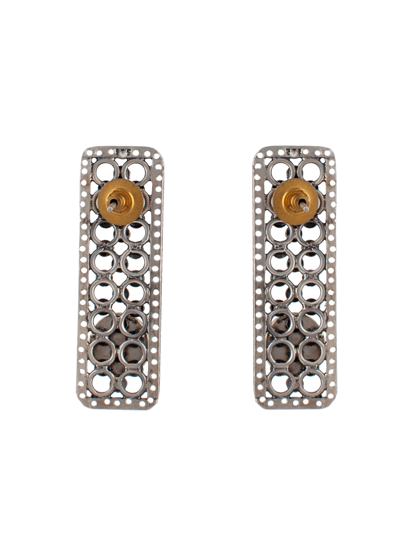 925 Sterling Silver Two Tone Rawa Earrings with Kundan Motif