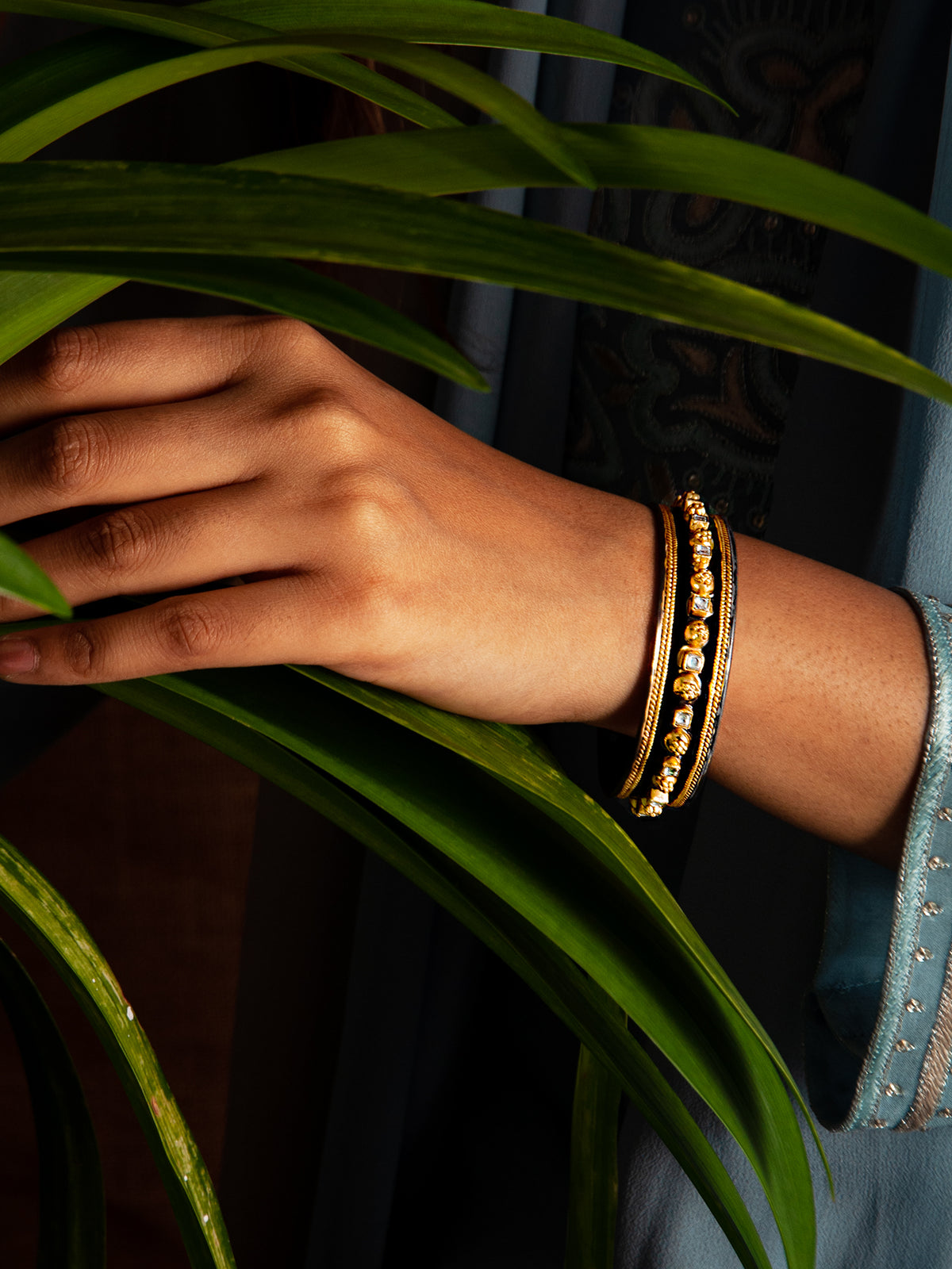 Kalbeliya Gold Kundan Cuff view 4