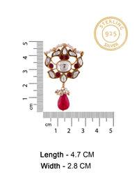 Silver Ruby Kundan Earrings with Drop view 5