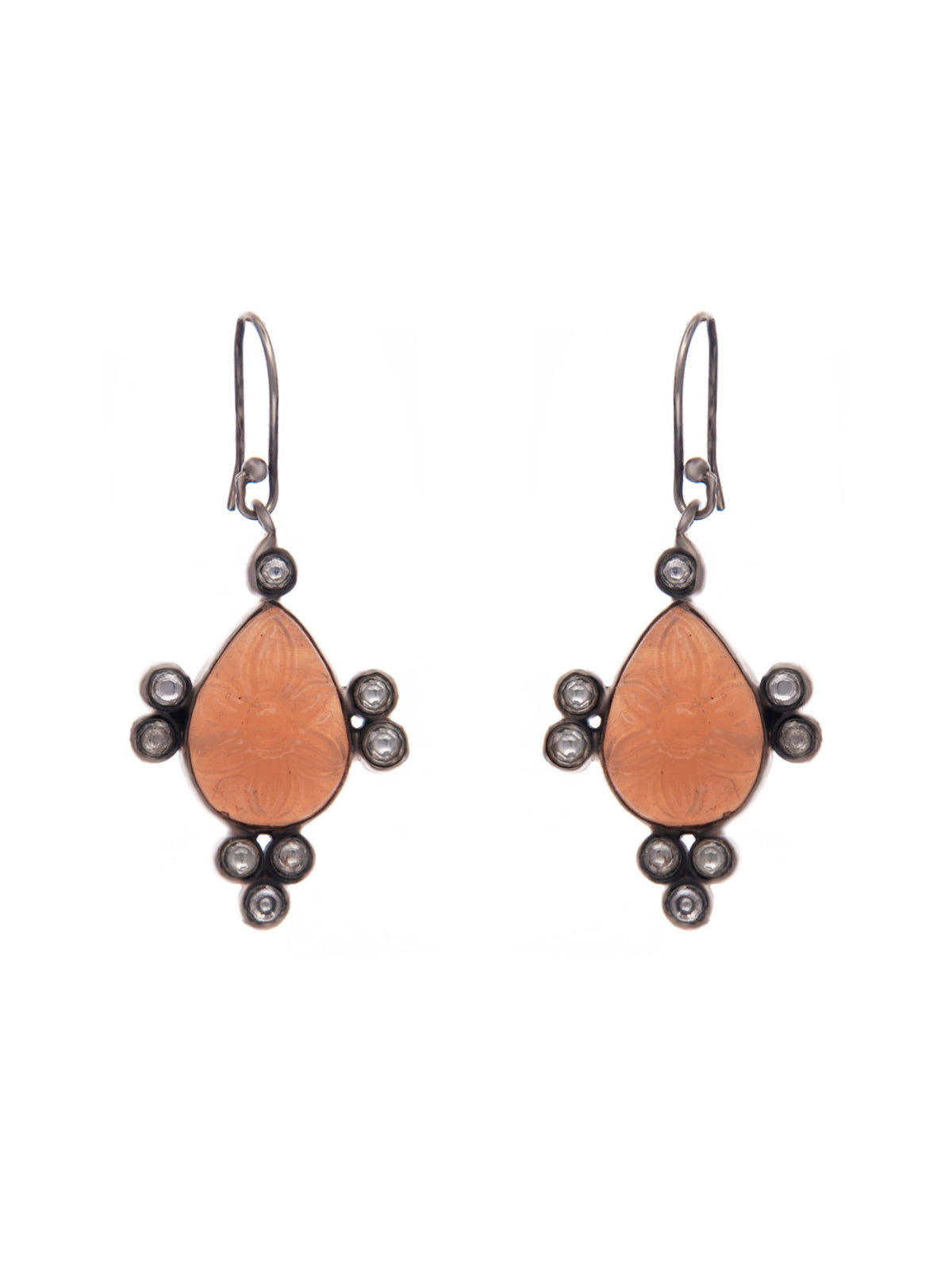Silver Peach Kundan Danglers view 3