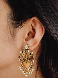 925 Sterling Silver Gold Plated Kundan Twin Peacock Earringss view 2