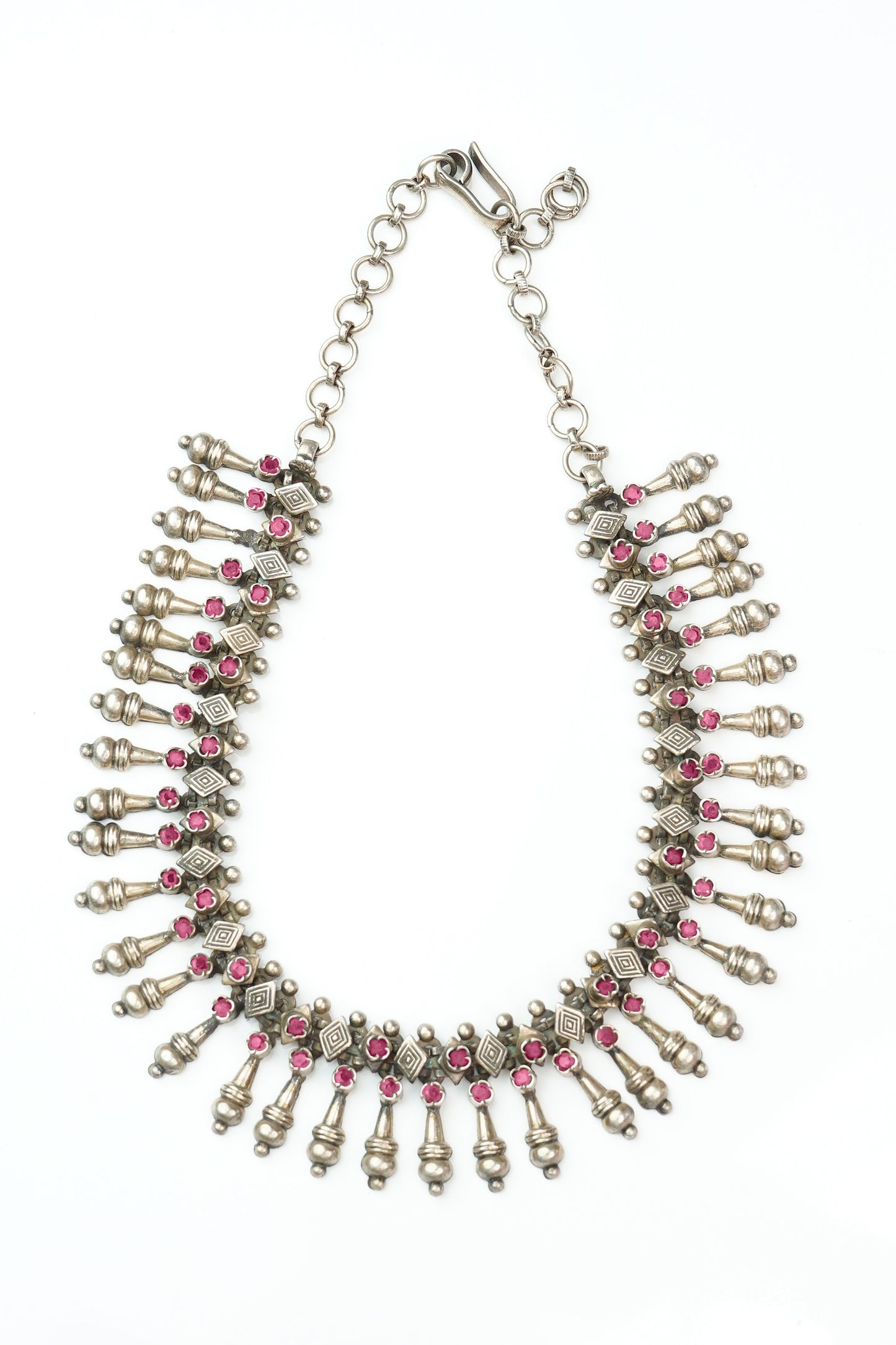 Tribal Silver Necklace with Rubies - Neeta Boochra Jewellery