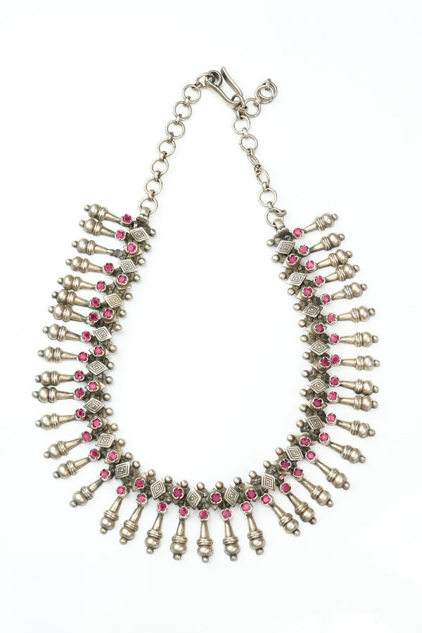 Tribal Silver Necklace with Rubies
