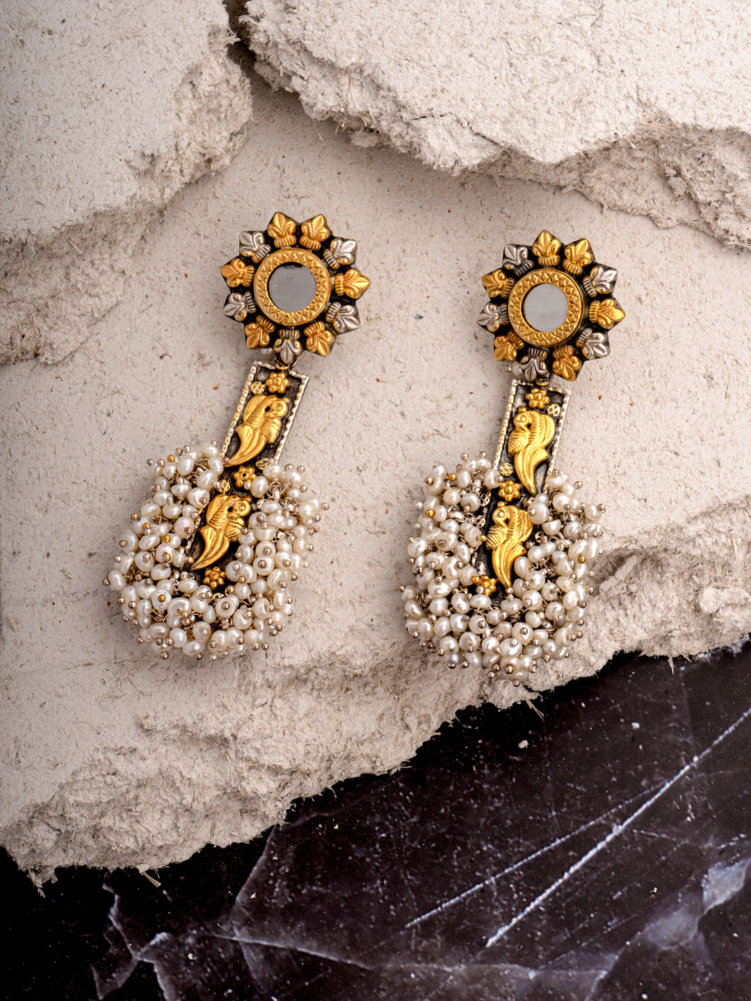 925 Sterling Silver Two Tone Twin Peacock Fusion Earringss view 3