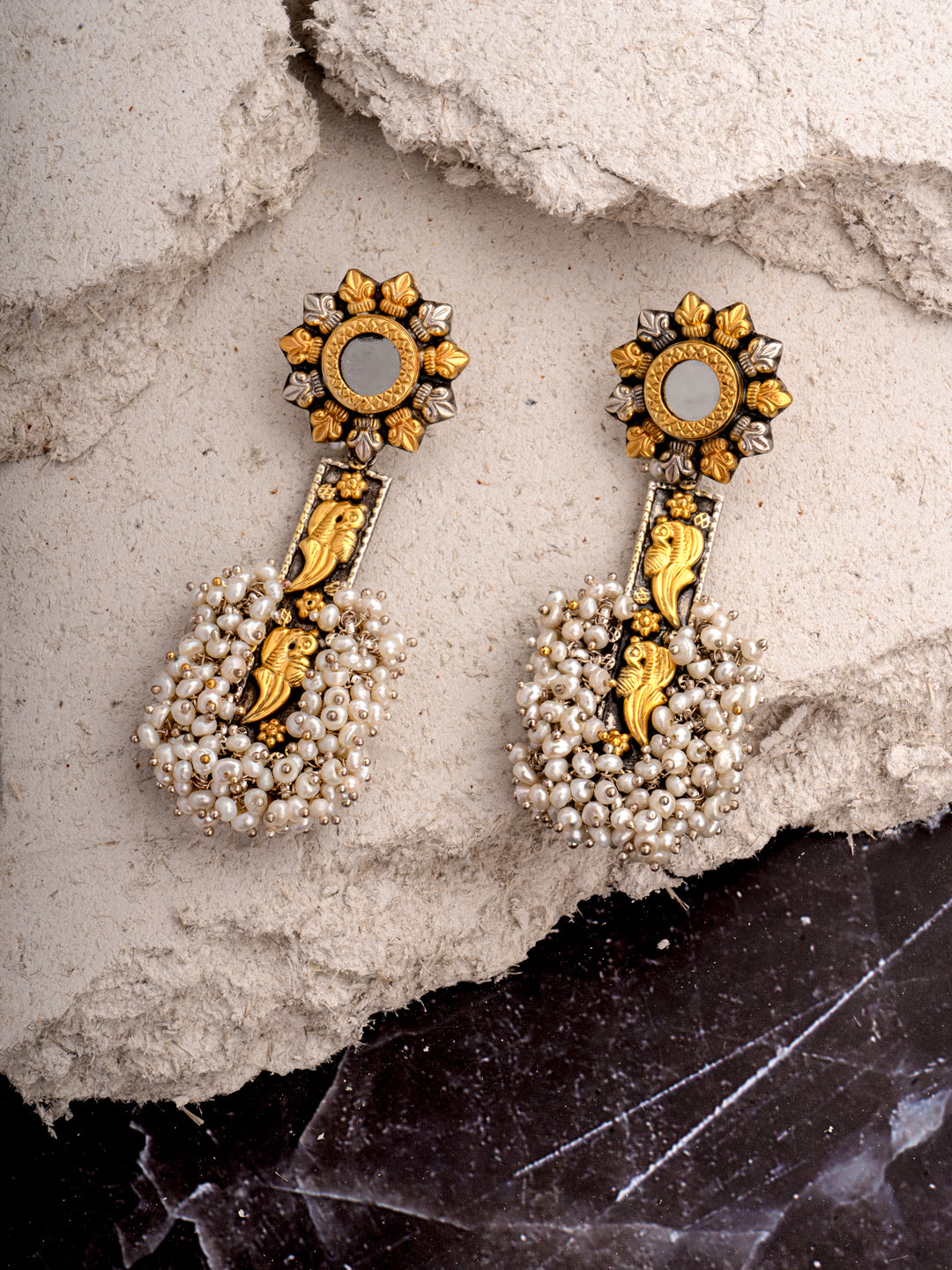 925 Sterling Silver Two Tone Twin Peacock Fusion Earringss