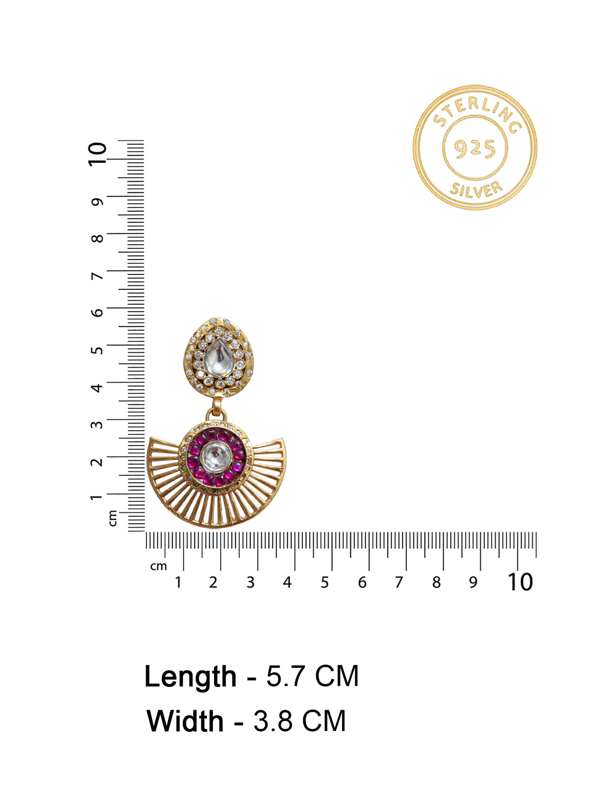 925 Sterling Silver Gold Plated Multicolored Kundan Earring view 4