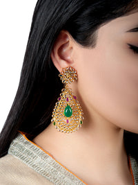 925 Sterling Silver 22K Gold Plated Multicolored Checker Crystal Earrings with Green Onyx view 1
