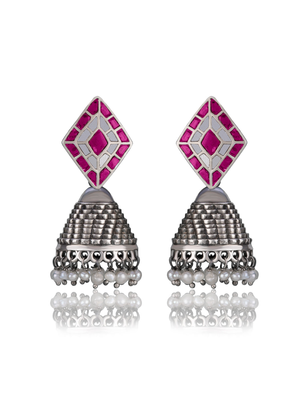Square Kundan Studs with Pearl Jhumki view 1