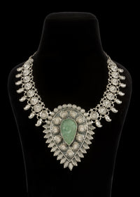 925 Sterling Silver Tribal Necklace with Fine Carved Stone view 1