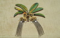 Floral Two-Toned Long Earrings with Pearl view 4