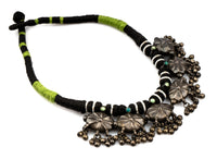 925 Sterling Silver Oxidized Necklace with Green and Black Adjustable Patwa Thread view 3