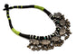 925 Sterling Silver Oxidized Necklace with Green and Black Adjustable Patwa Thread