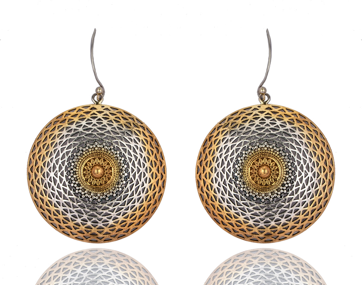 925 Sterling Silver Two Tone Mesh Earrings view 1