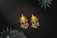 Silver Gold Plated Peacock Earrings with Kundan and Ruby view 3