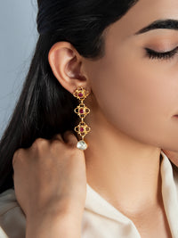 925 Sterling Silver Gold Plated Designer Earring with Moissanite and Ruby view 1
