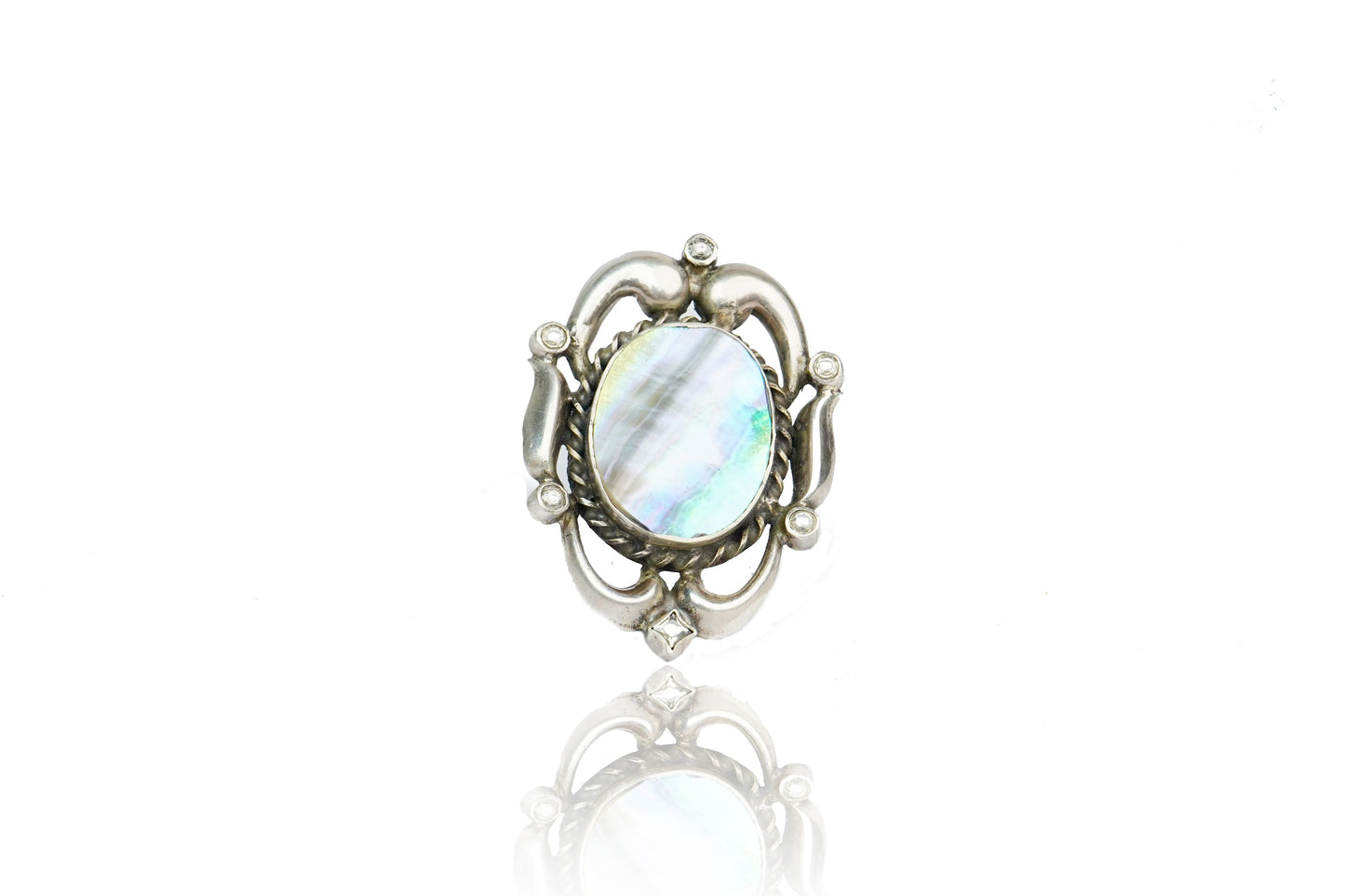 Mother of Pearl 925 Silver Ring with Pearls - Neeta Boochra Jewellery