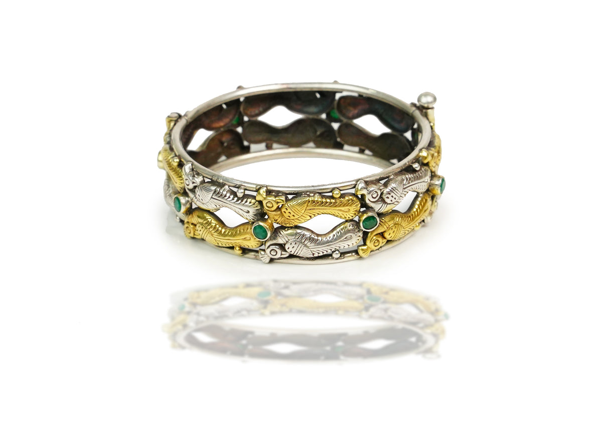 925 Silver Two Tone Fish Design Bangle view 1