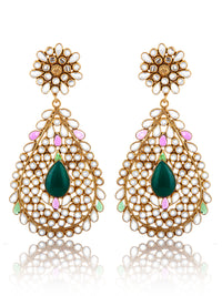925 Sterling Silver 22K Gold Plated Multicolored Checker Crystal Earrings with Green Onyx view 3