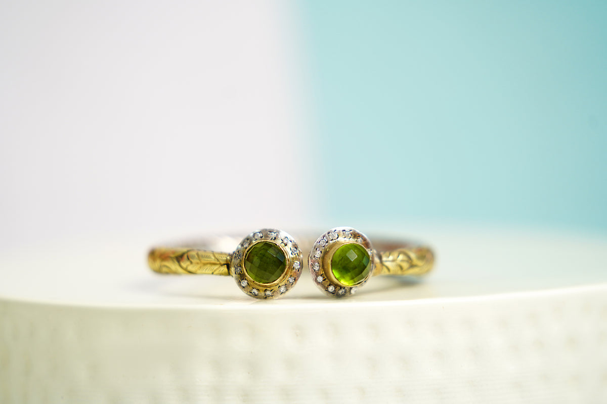 925 Silver Two Tone Chitai Bangle with Natural Green Gemstone view 5