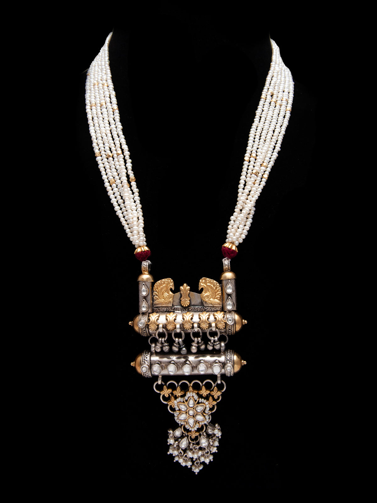 Svarnam Kundan and Pearl Long Necklace view 3