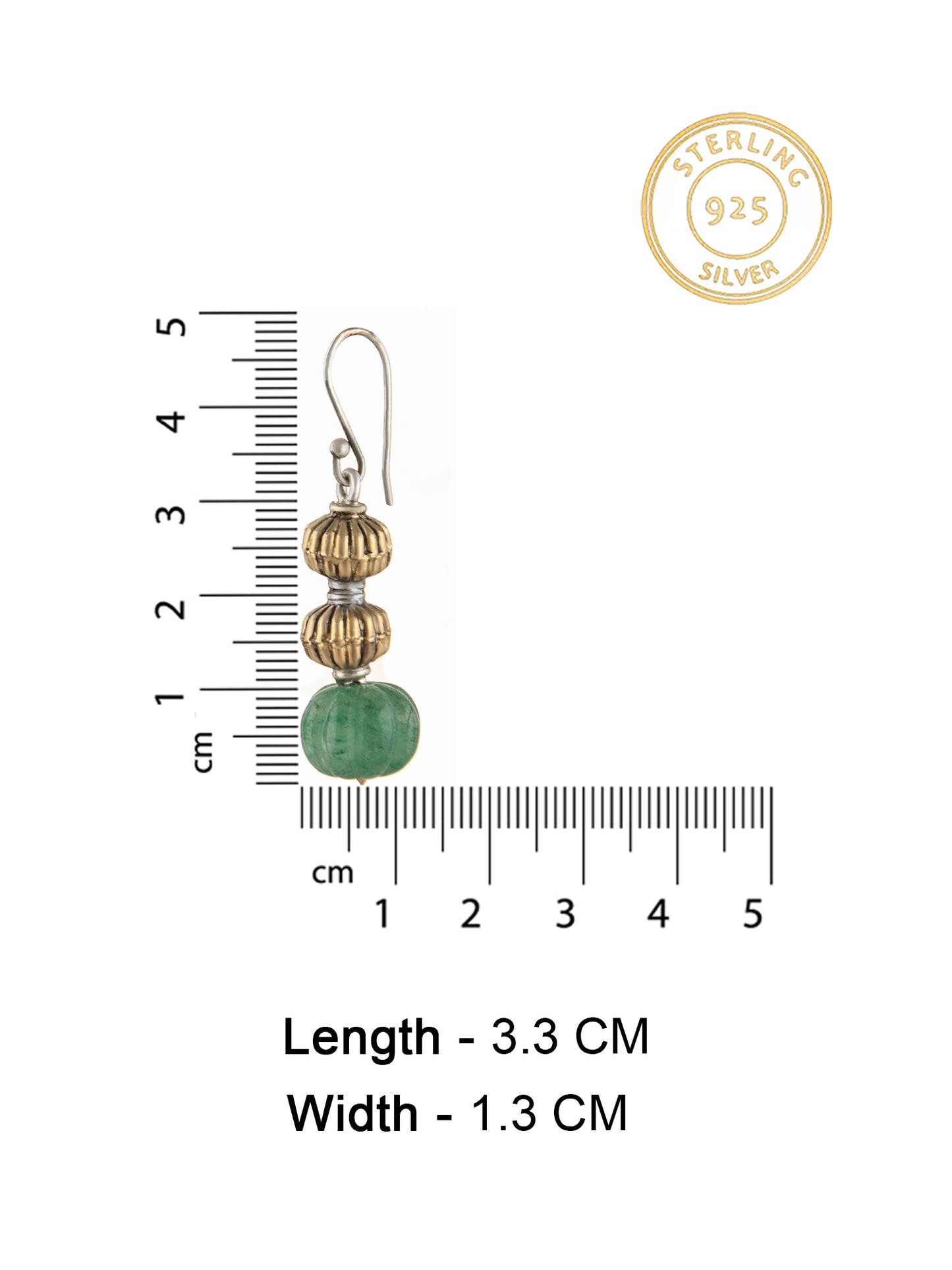 925 Sterling Silver Two Tone Bead Earrings with Melon Cut Green Onyx