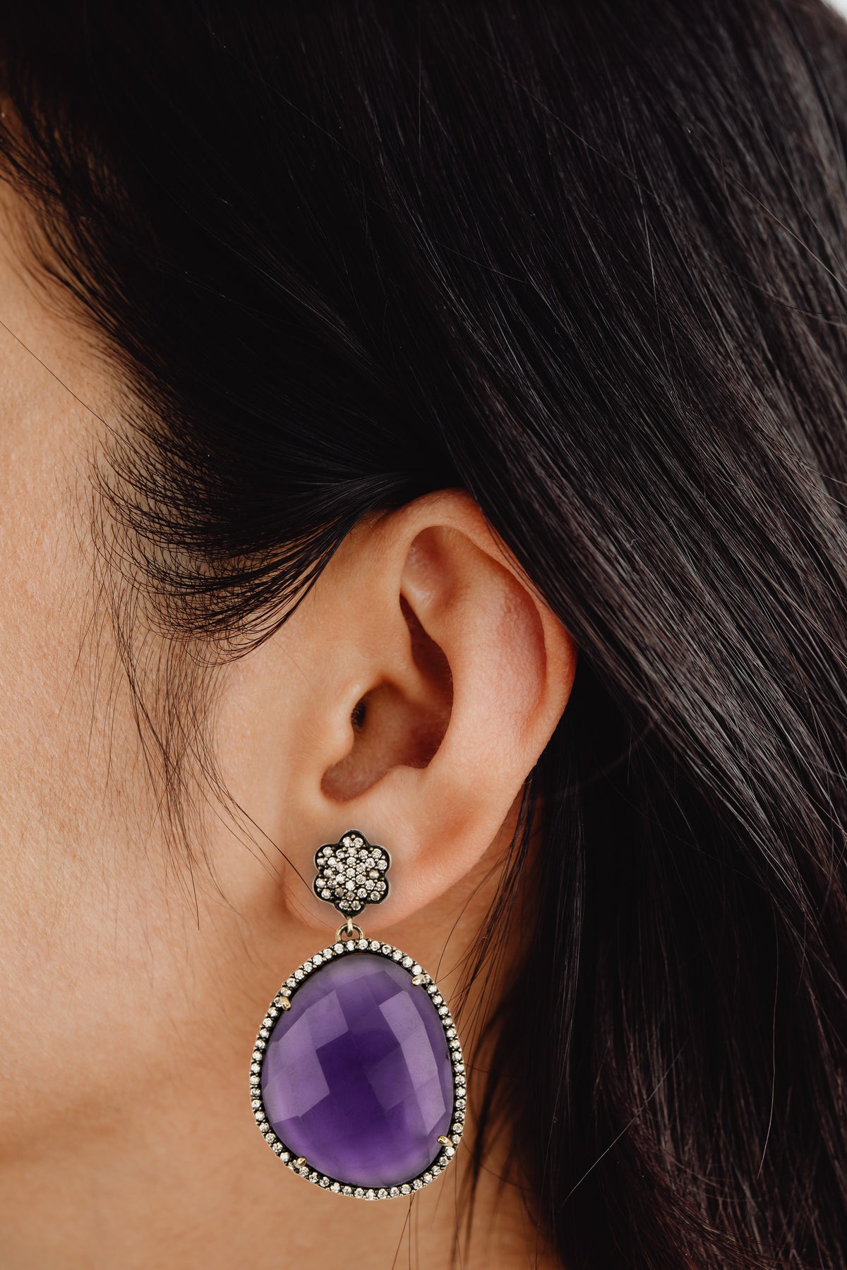 925 Sterling Silver Amethyst Earrings view 3