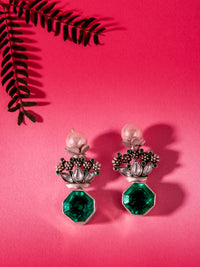 Aurora Emerald Studs with Pearl view 2