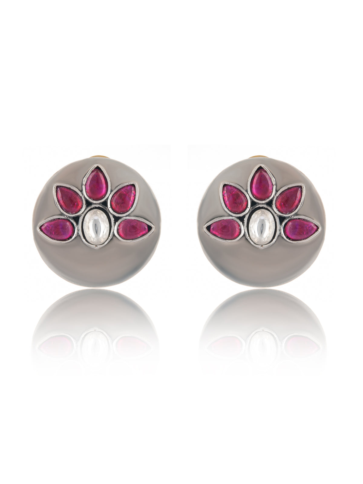 925 Sterling Silver Pink and White Kundan Studs view 3
