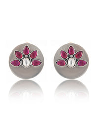 925 Sterling Silver Pink and White Kundan Studs view 3