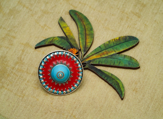 Red and Sky Blue Meenakari Ring - Neeta Boochra Jewellery
